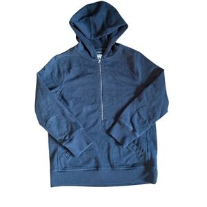 J. Crew half Zip Hoodie Women Size M Black Quarter Zip Elbow Patches